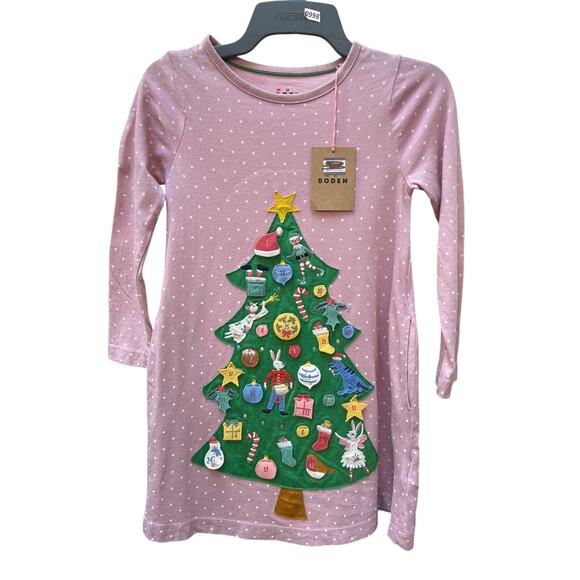 NWT Mini Boden 12 Days Of Christmas Tree Dress Youth Size 4-5 Years Pink - Picture 1 of 4